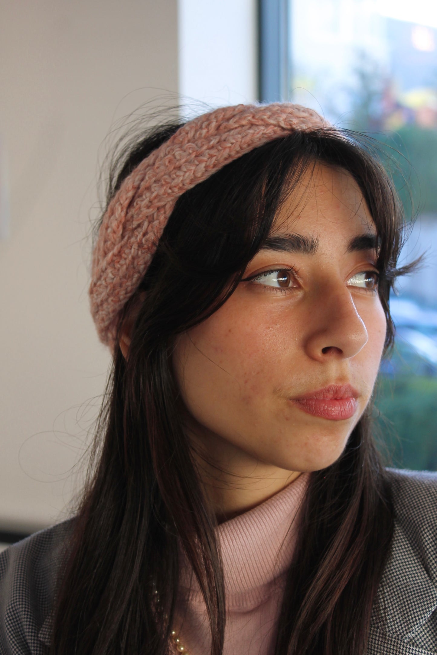 Bandeau tricot rose poudre