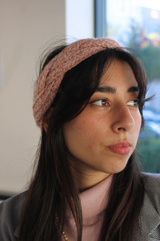 Bandeau tricot rose poudre