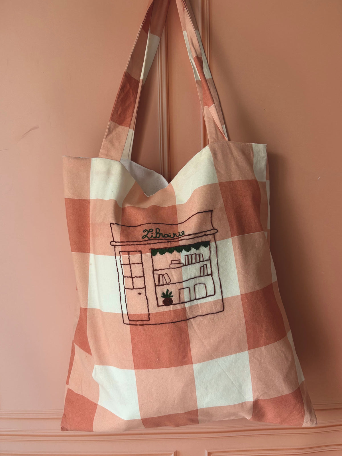 tote bag en coton - orange brodé libraire 📖