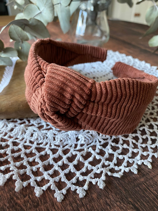 Serre tête velour côtelé - beige rose