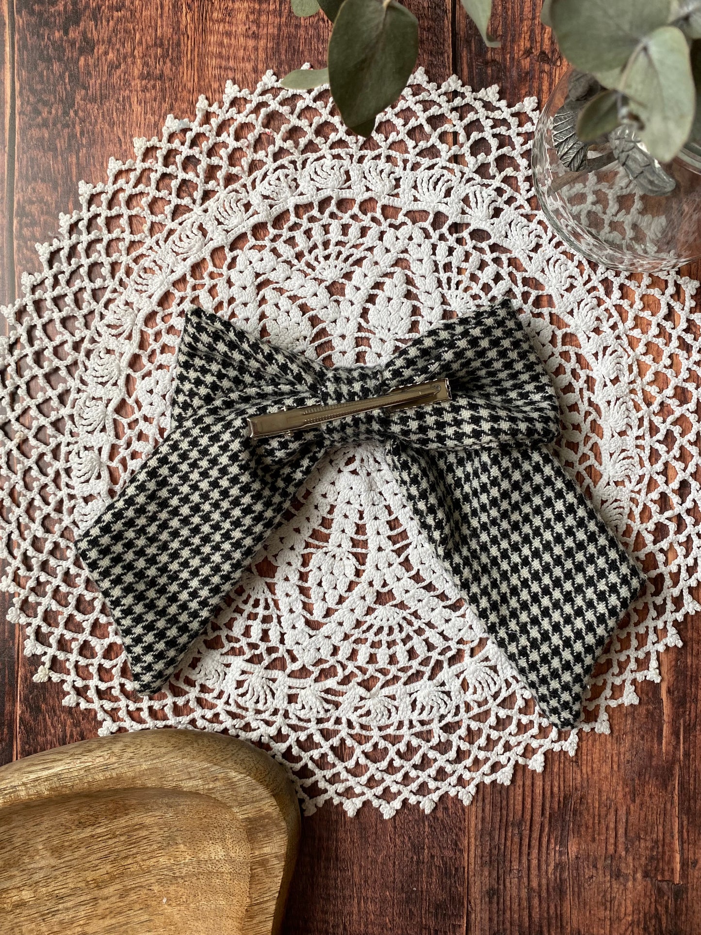 Barrette noeud motif pied de poule 🎀