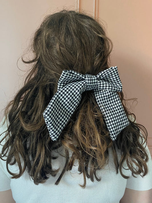 Barrette noeud motif pied de poule 🎀