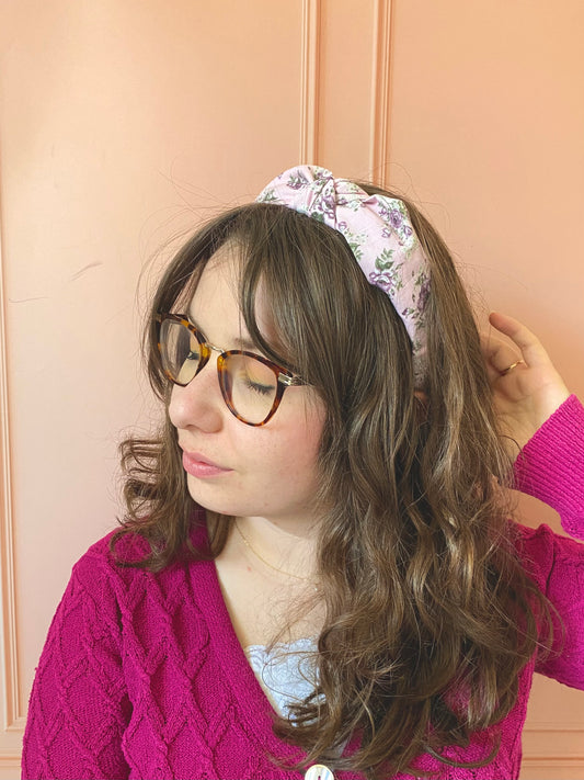 Serre tête en coton - rose à motif fleur 🌸