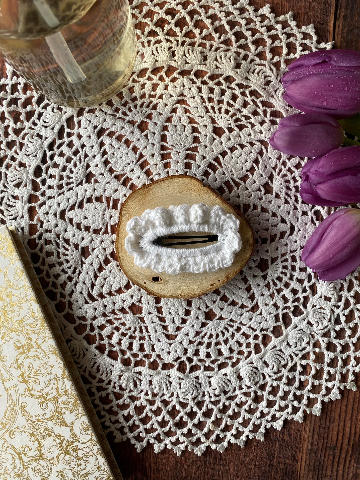 Barrette plate en crochet coloris au choix