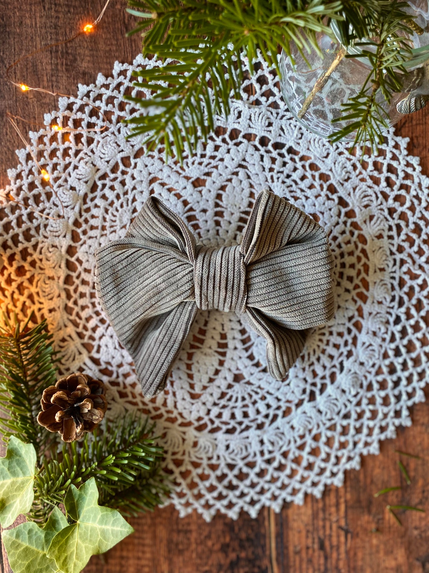 Barrette velours cotelé taupe 🎀