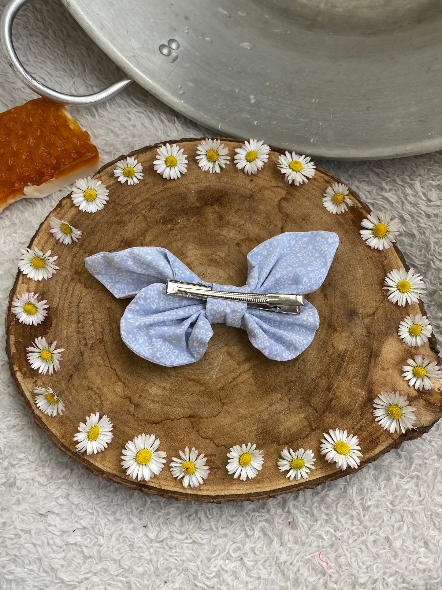 Barrette papillon en coton bleu 🦋