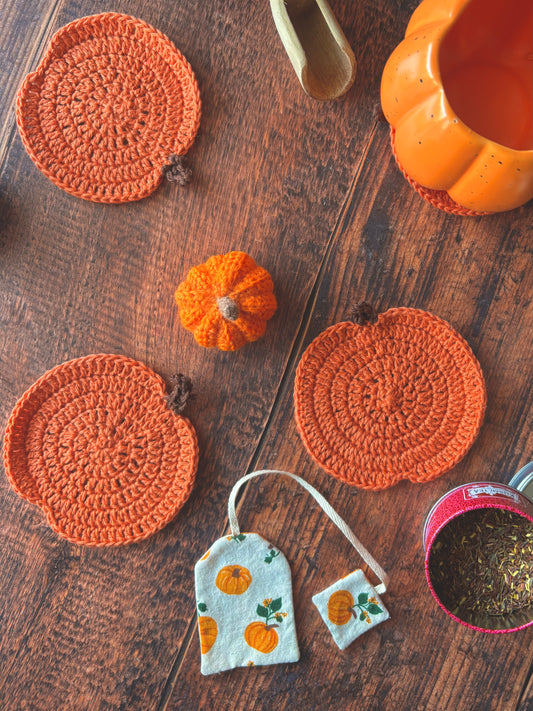 Lot de 4 dessous de tasse en crochet citrouille - orange 🍂📖