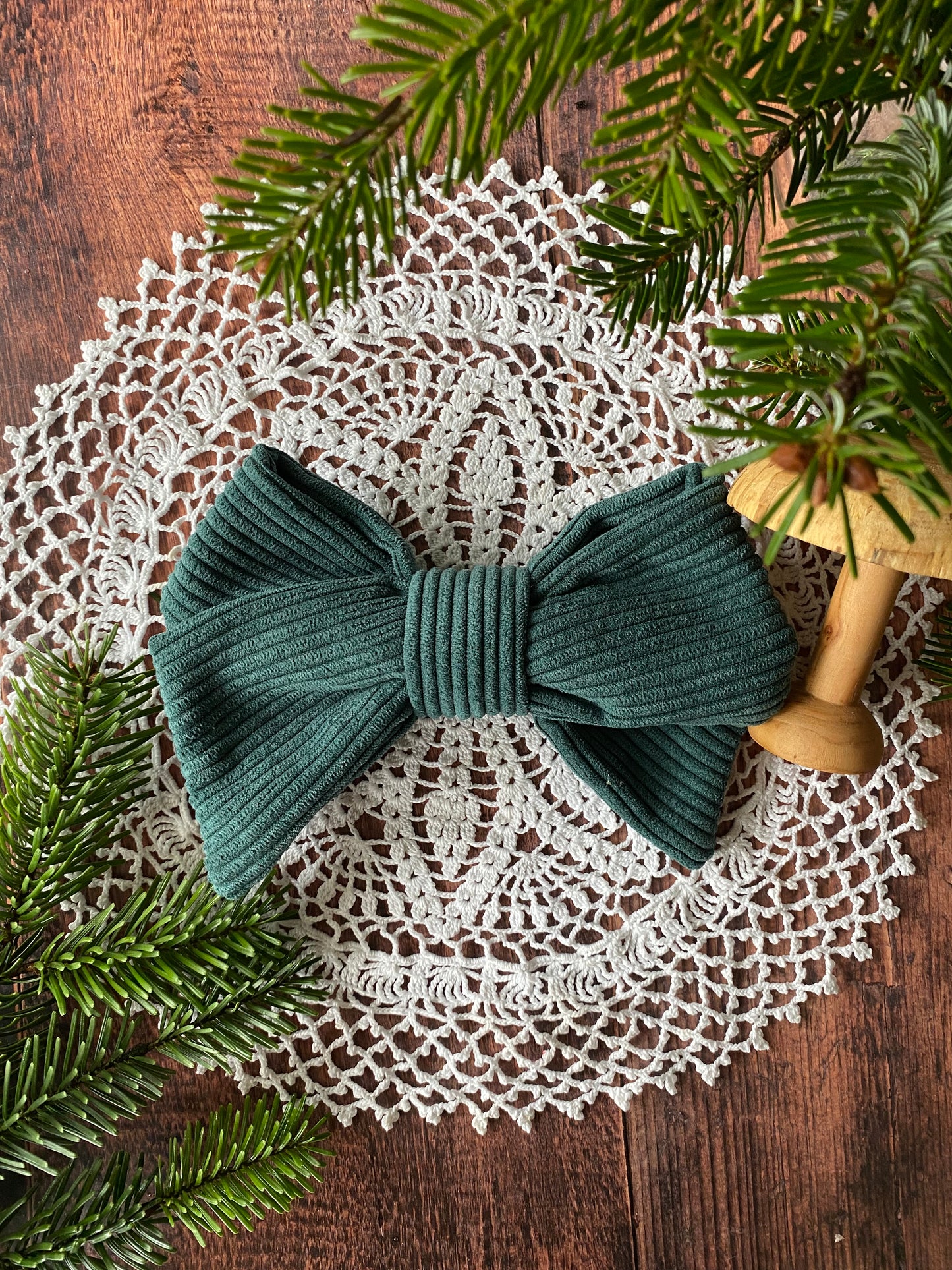 Barrette noeud en velours côtelé vert sapin 🎀