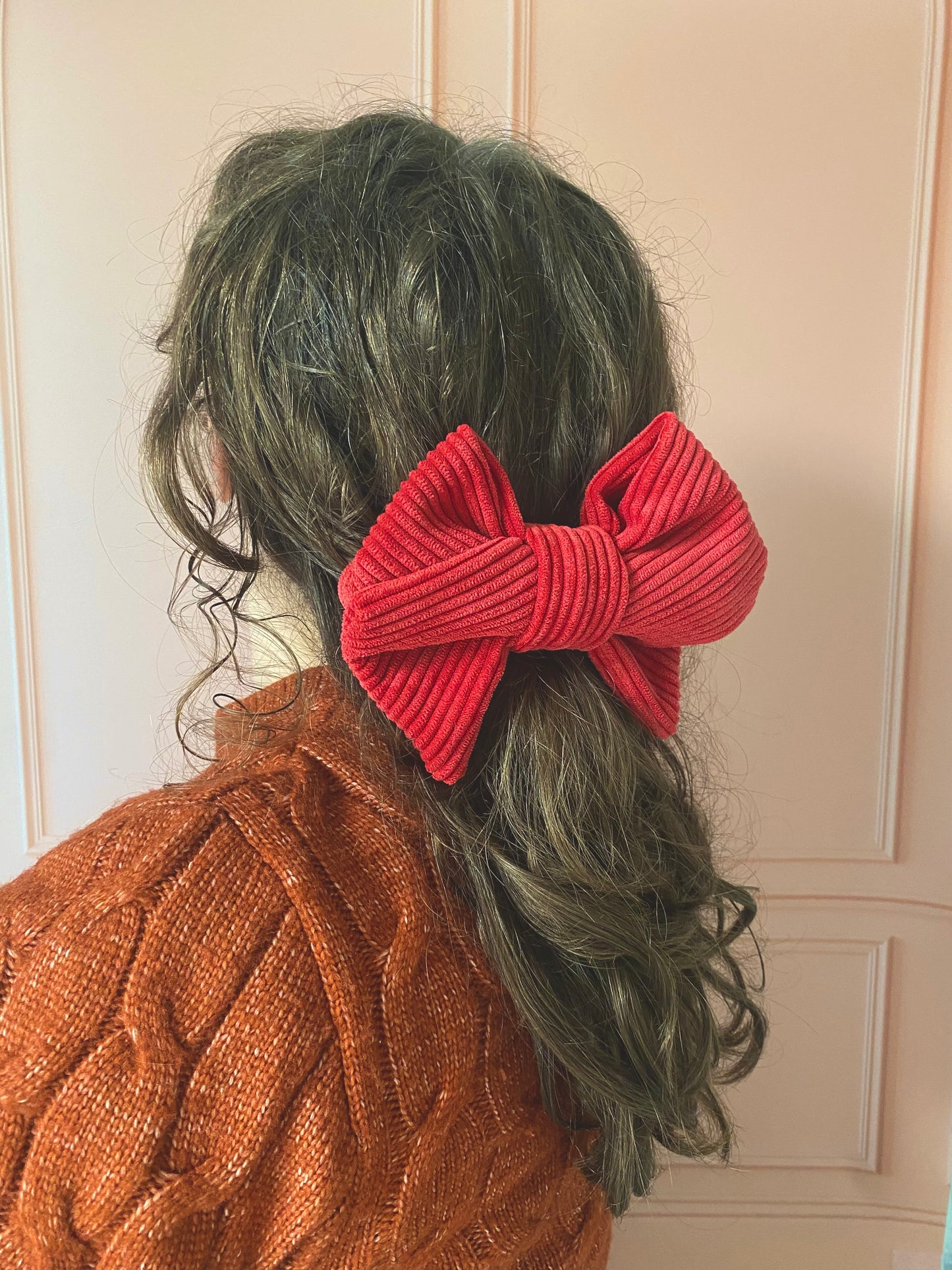Barrette velours côtelé rouge 🎀