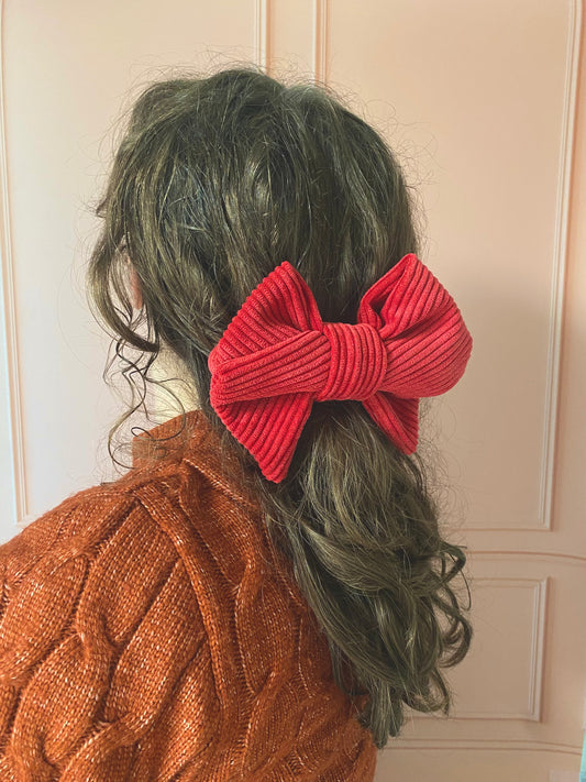 Barrette velours côtelé rouge 🎀
