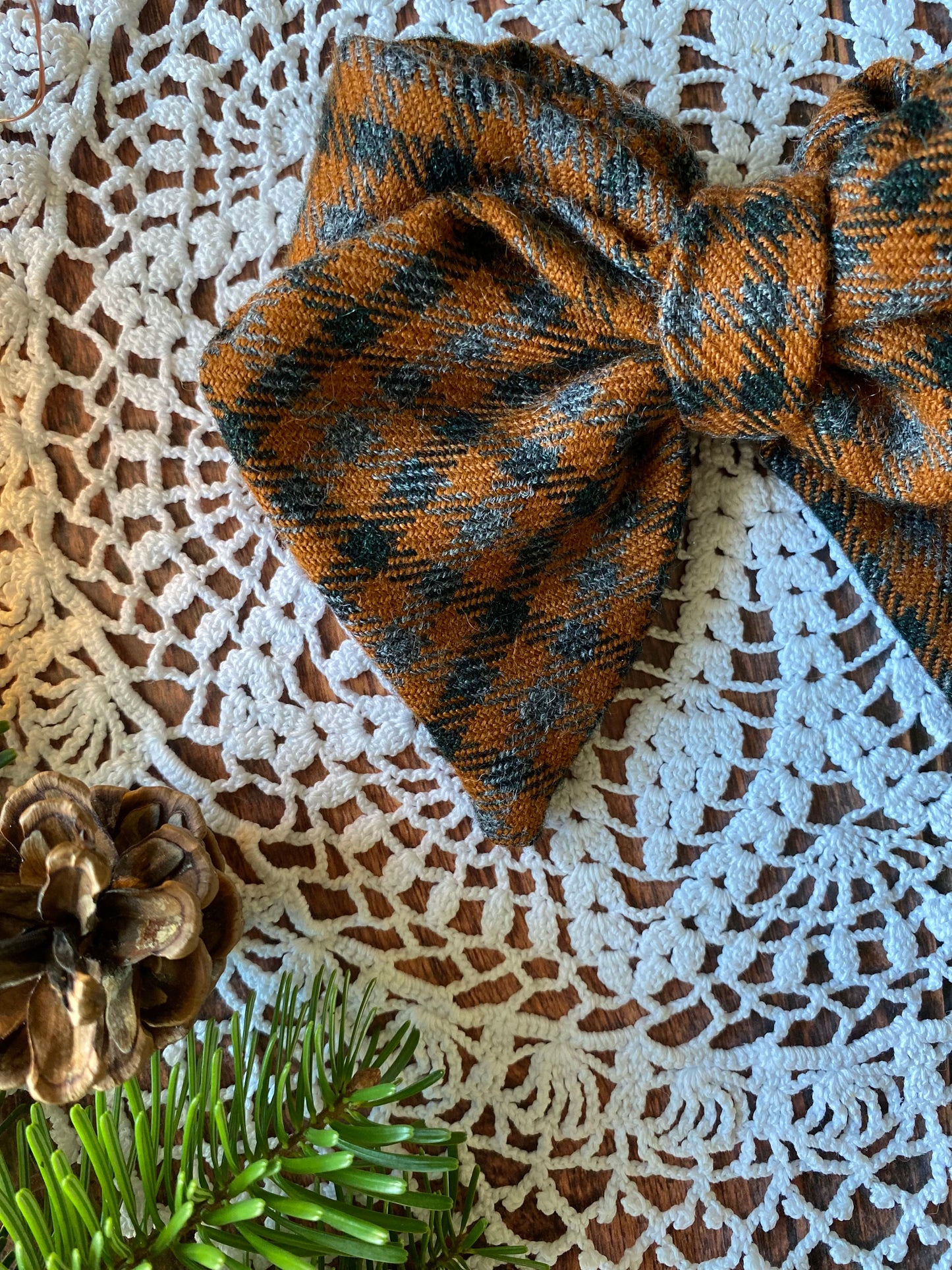 Barrette noeud tartan nouille noir et gris 🎀