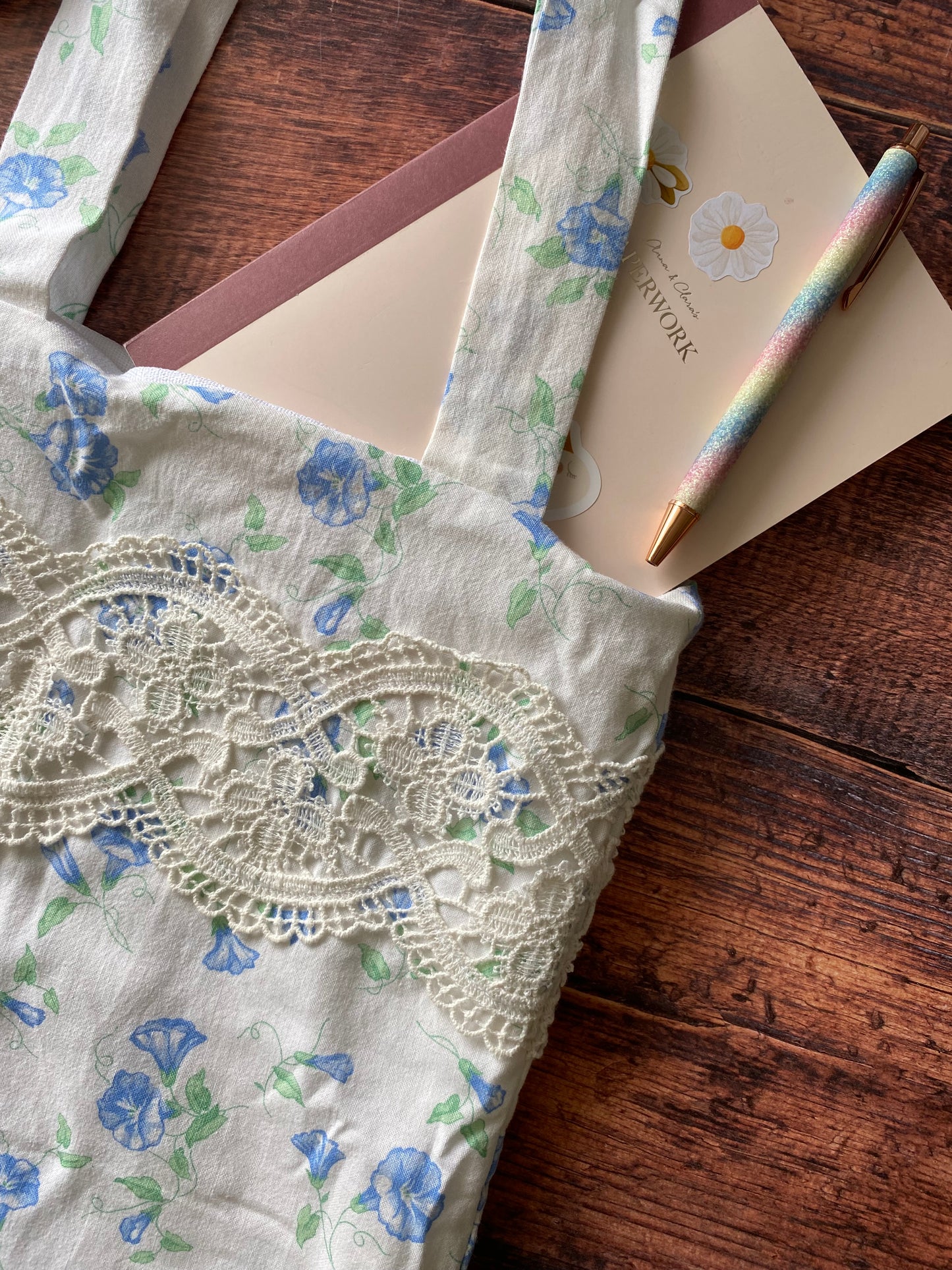 Tote bag en coton - motif fleur bleu