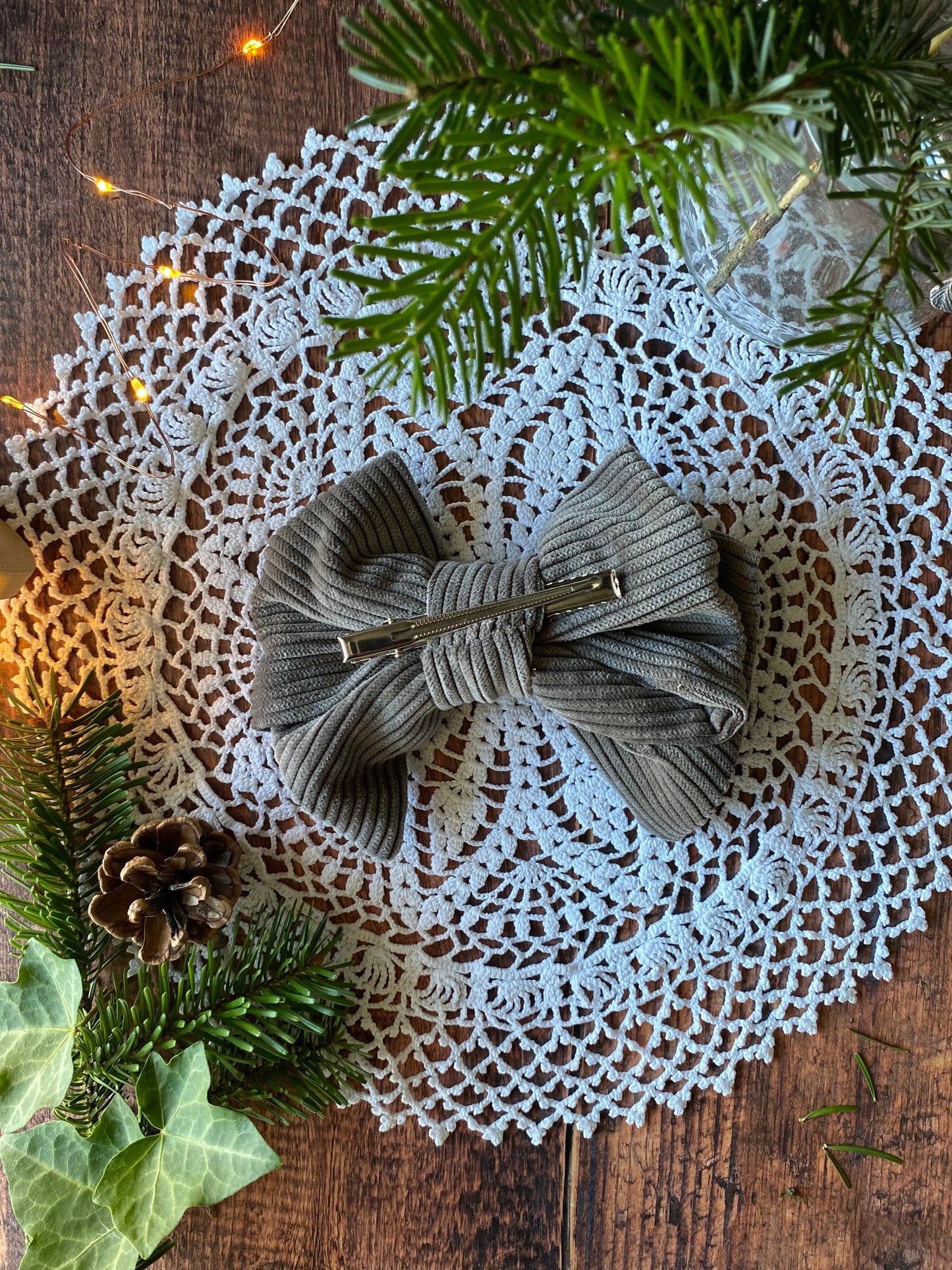 Barrette velours cotelé taupe 🎀