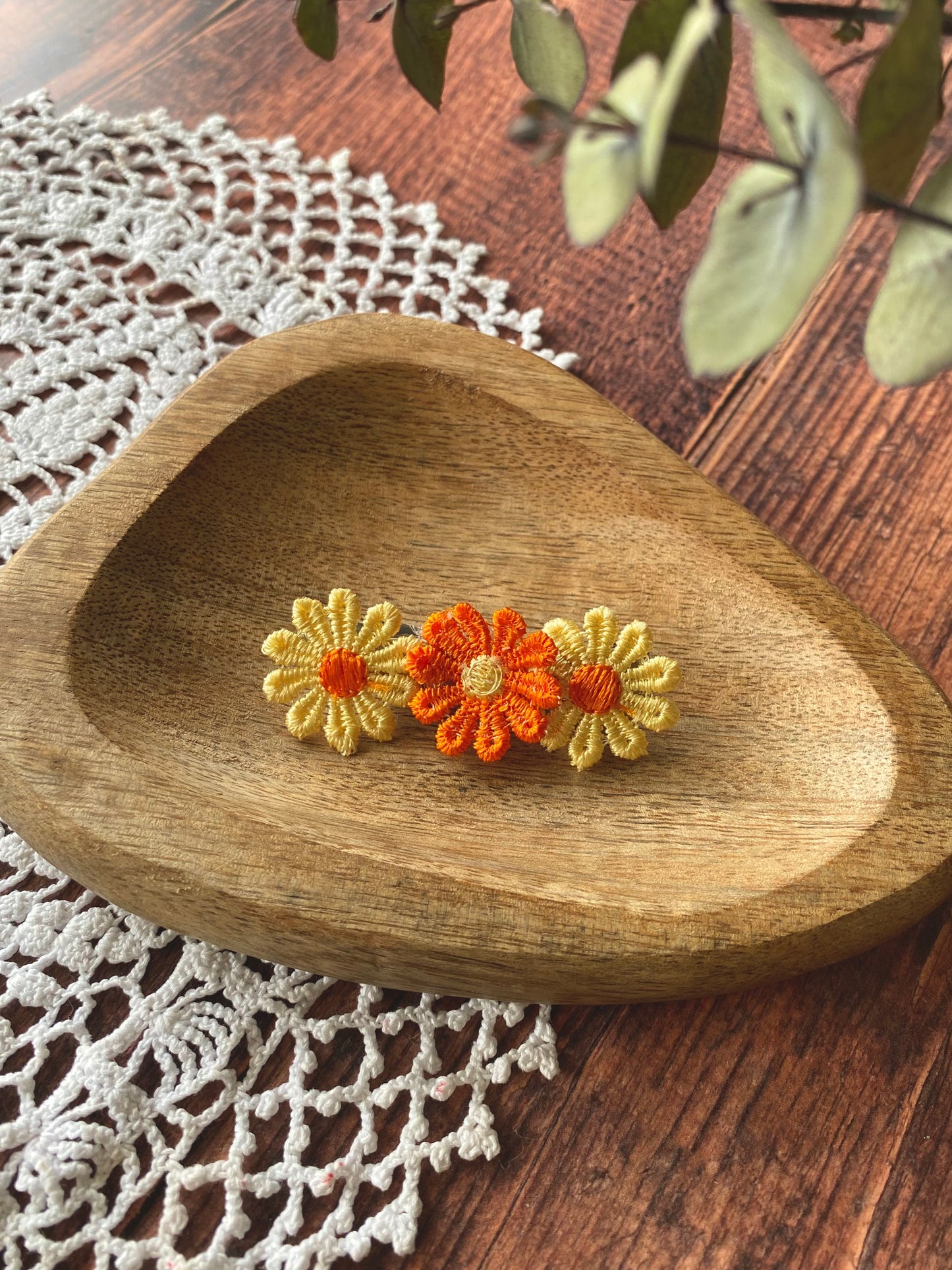 Barrette en tissus - fleur orange et jaune 🧡💛