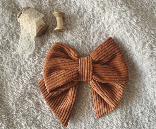 Barrette nœud en velours côtelé - beige 🎀