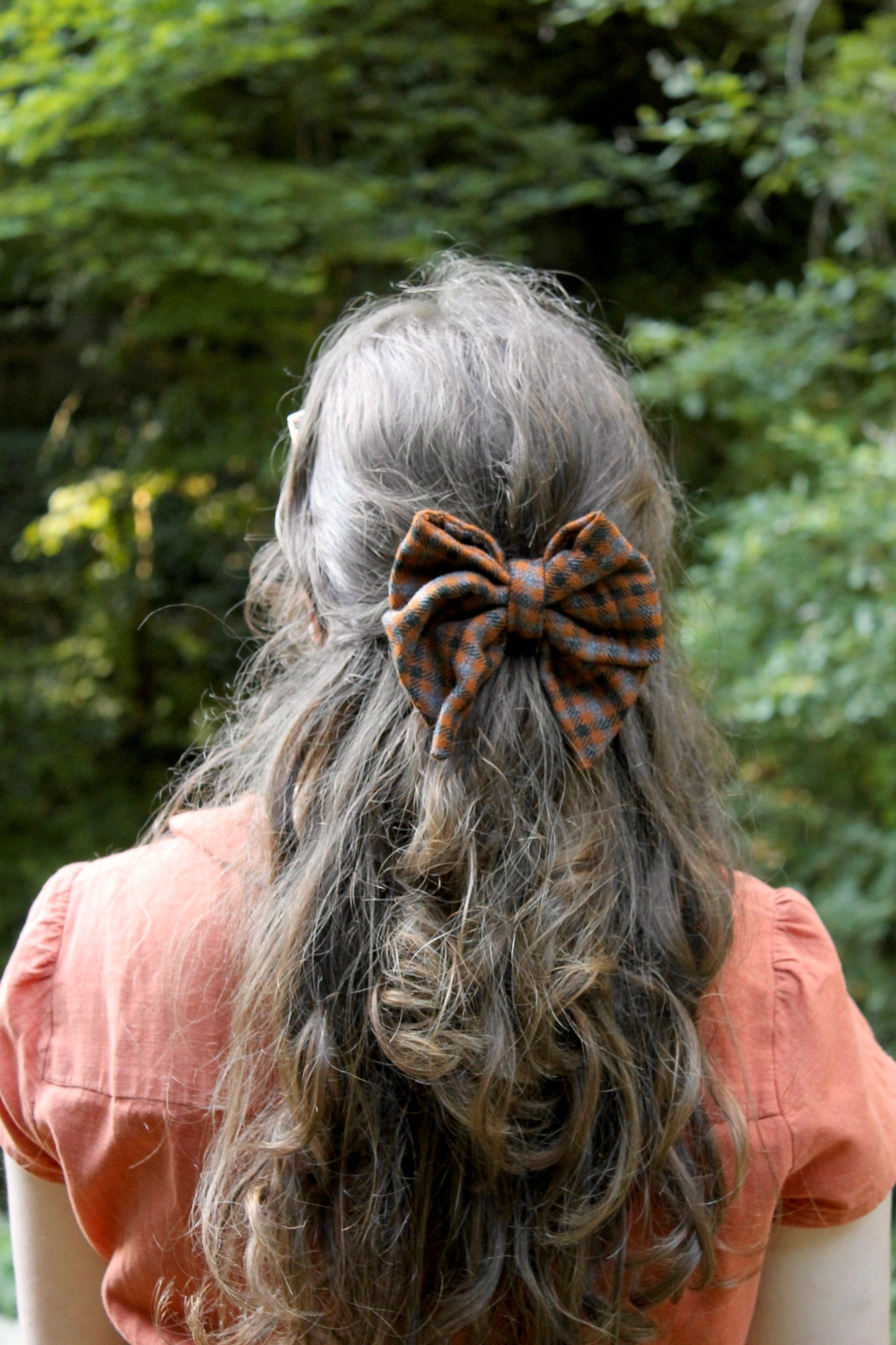 Barrette noeud tartan nouille noir et gris 🎀