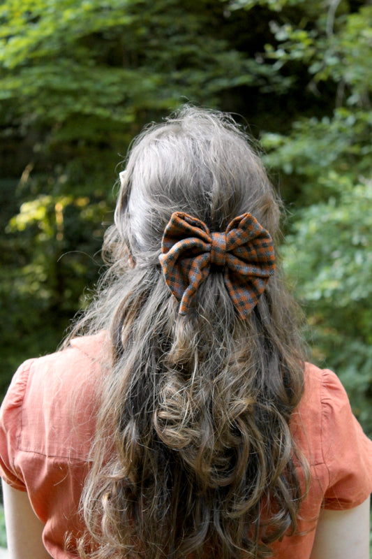Barrette noeud tartan nouille noir et gris 🎀