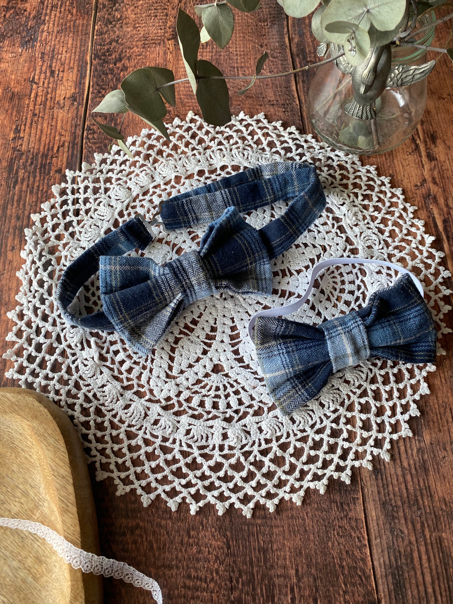 Assortiment accessoires en flanelle – tartan bleu et blanc - noeud garçon, noeud homme🤵🏻‍♂️