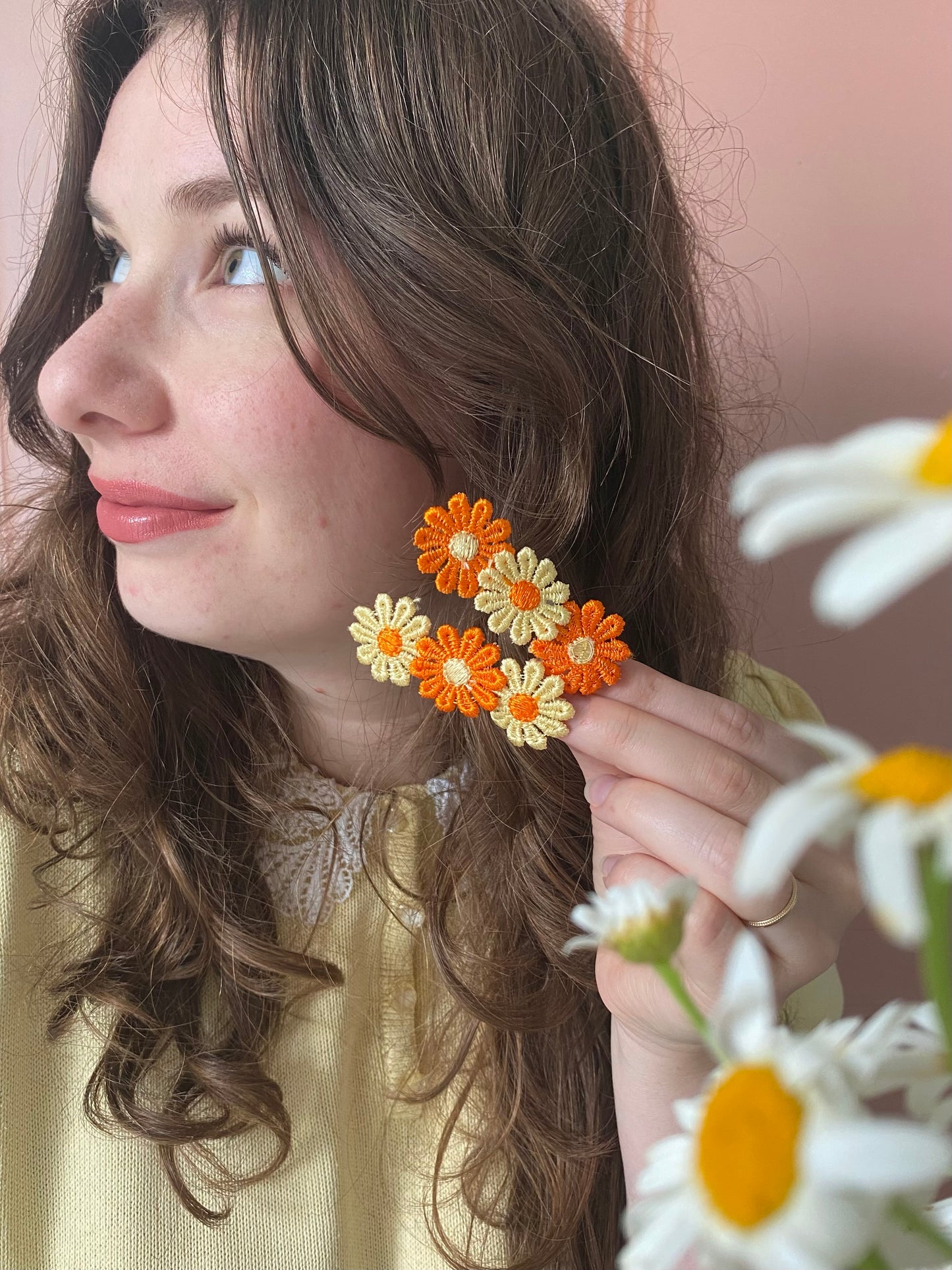 Barrette en tissus - fleur orange et jaune 🧡💛