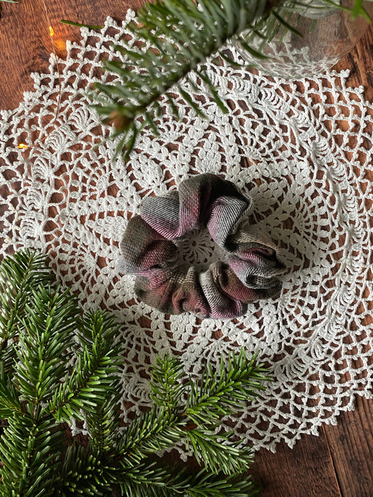 Chouchou en flanelle motif tartan gris prune blanc