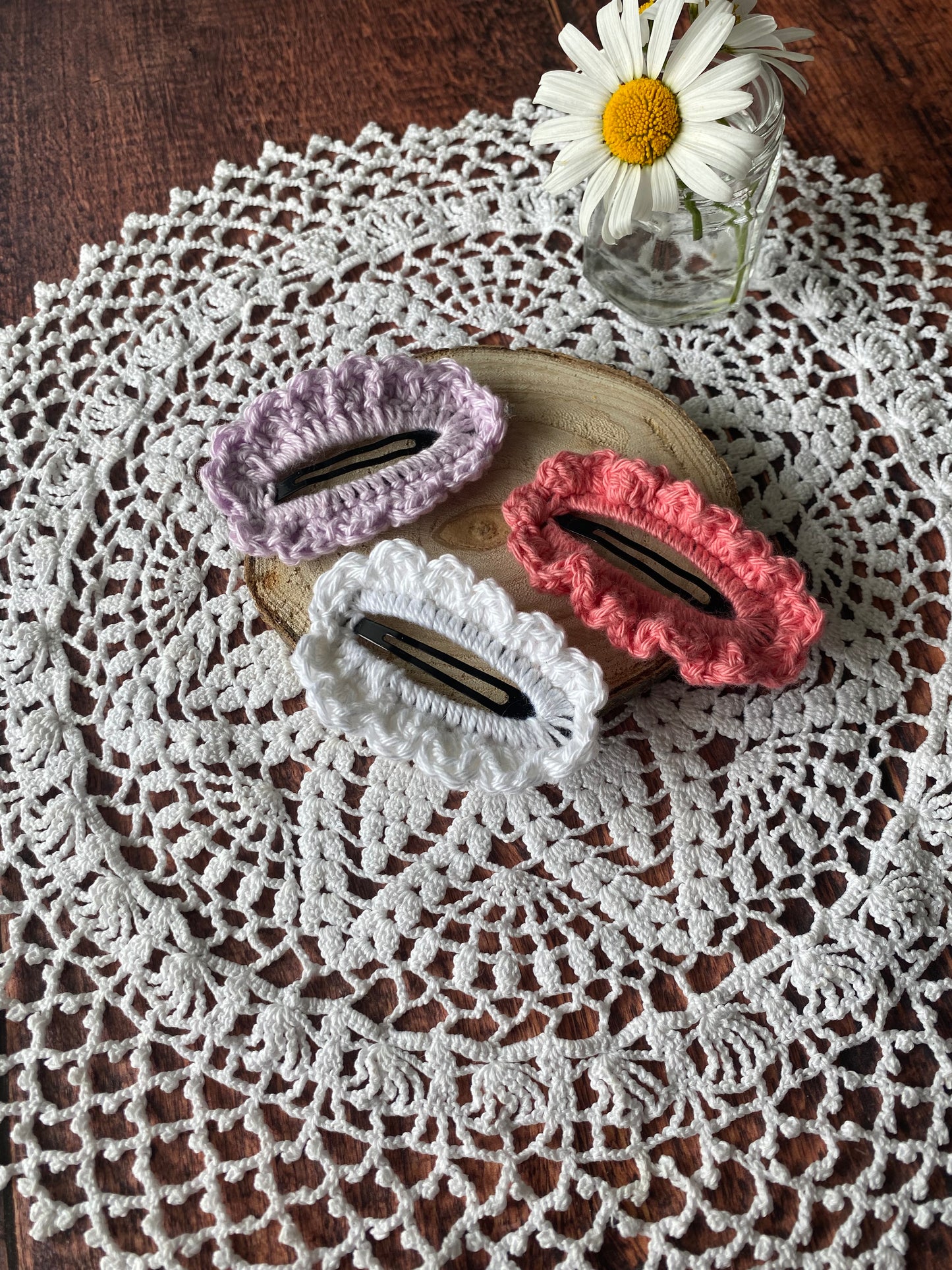 Barrette plate en crochet coloris au choix