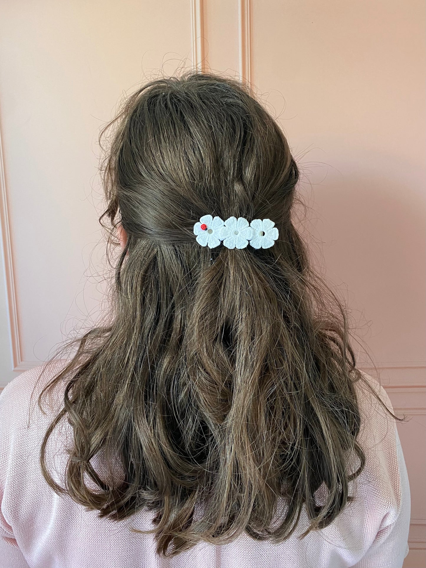 Barrette triple fleurs en tissus et insectes 🐞🐝