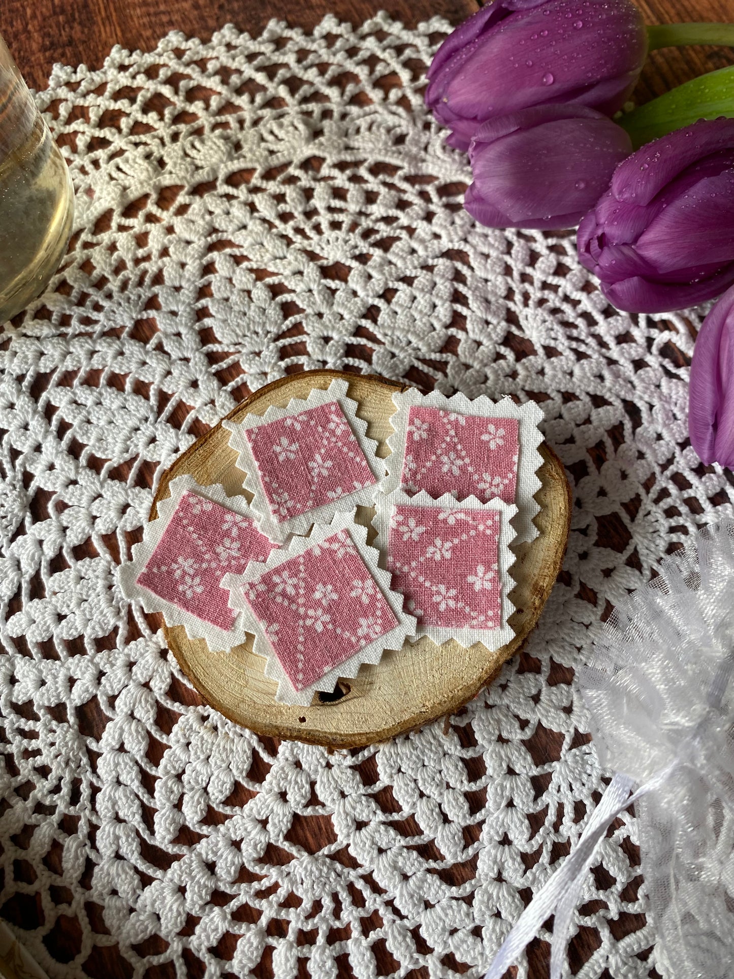 Lot de 5 timbre en tissus rose pour scrapbooking 💌