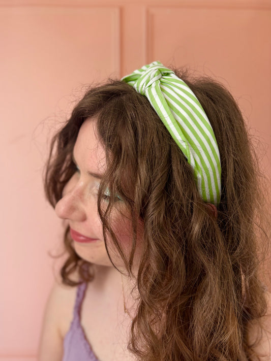Serre tete en coton - rayé vert et blanc